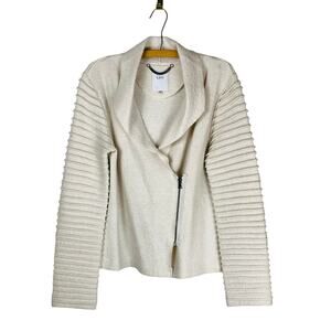 Luii Off White Textured Moto Jacket Size M Wool Blend Statement Sleeves